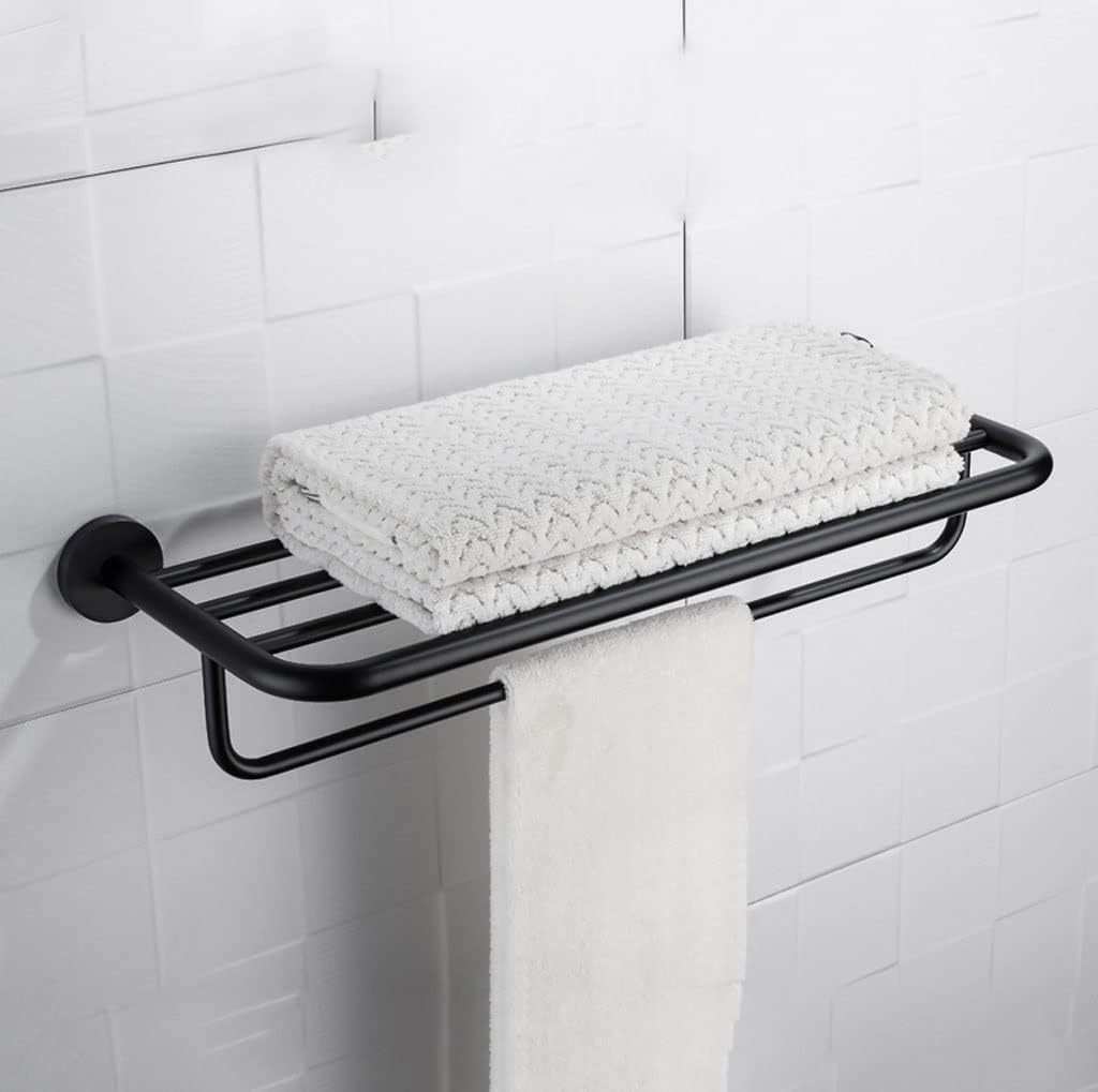 Matt Black Round Towel for Bathroom Black Plating Towel Shelf Lavatory Hanging Holder Bathroom Towel Hanger (Color : Black Size : 11.5 * 22 * 60cm) image 2
