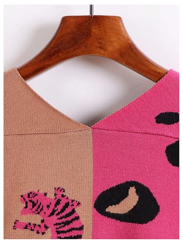 Image of WDIRARA Women's Leopard Tiger Print Cardigan V Neck Long Sleeve Color Block Button Down Sweater Outwear