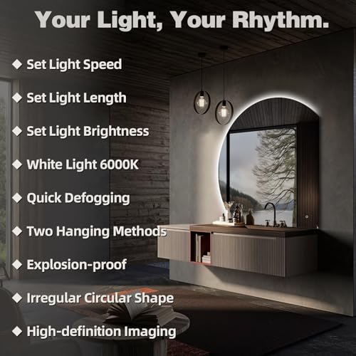 Niccy 48" LED Bathroom Mirror with Lights, Half Moon Led Mirrors, Irregular Backlit Mirrors for Entryway, Anti-Fog, Dimmable, Makeup Mirror, Explosion Proof, Round Lighted Vanity Mirrors, White Light - Image 5