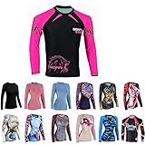 Roar Women MMA Rash Guard BJJ Grappling Training Rash Guard Long Sleeve No-Gi MMA Fight Gear Shirt (Pink-Black, Small)