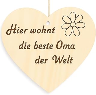 Familie Herz Hier wohnt die beste Oma der Welt. Schild Dekoschild Herzschild Holzherz Holzschild 10 x 10cm Geschenk für die Familie Spruch Geschenk Holz Geschenk Ein Geschenk für die Familie