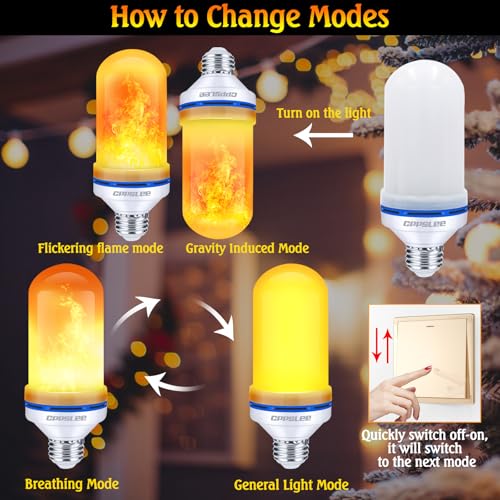 CPPSLEE LED Flame Light Bulbs, 4 Modes Flickering Light Bulbs, E26 Base Fire Flame Bulb for Holiday Decorations Patio Outdoor Indoor Home Decor, Halloween Christmas Light Bulbs (Yellow, 2 Pack) - Thumbnail 5