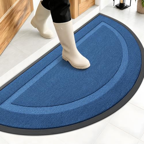 Image of OLANLY Half Circle Door Mat Indoor Outdoor Entrance Welcome, Waterproof All-Season, All-Weather Doormat, Sturdy Natural Rubber, Low Profile, Easy Clean Patio Porch Entryway Mat, 47x23, Navy Blue