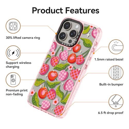 Coque iPhone 15 Pro Max durable antichoc rose motif carreaux 6.7"