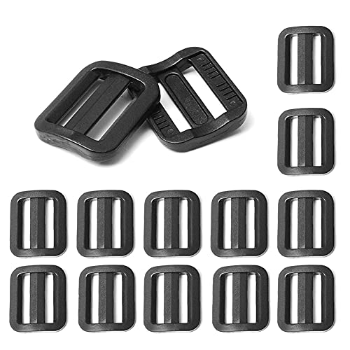 CooBigo 12 Pack Plastic Buckles for Straps 3/4 Inch Tri-Glide Slide, Plastic Slide Clip Heavy Duty Adjustable Webbing Tri-glides Slider Buckle for Backpack Straps Dog Collar Harness