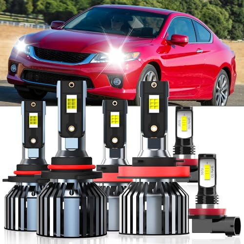 XG Glitter Lights Fit For Honda Accord 2008-2012 Coupe & 2013-2015, 9005 High Beam H11 Low Beam H11 Fog Light Bulbs, High Power 6500K White Light, Pack of 6