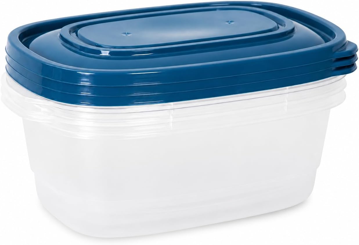 Square Plastic Food Storage Containers with Lids, 3 Pack, Clear, 8 Cup, for Pantry, Dry Goods, Meal Prep, and Kitchen Organization