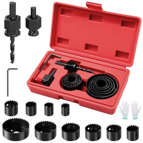Image of 13pcs Hole Saw Sets, Bi-Metal Hole Saw Set with Arbor, 19-64mm Wood Hole Saw Drill Bit for Wood, Metal, Plastic Soft with A Pair of Gloves, Storage Box