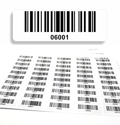 Etiquetas con código de barras 06001-07000, 5 dígitos, 1000 unidades 50 x 17 mm, etiquetas de inventario preimpresos, autoadhesivas, fabricado en Alemania