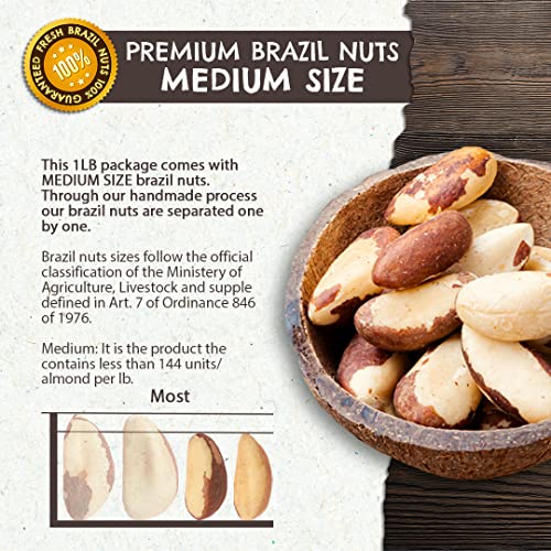 The True Organic Premium Brazil Nuts (1 LB) - Medium Size - Raw, Fresh, Handmade, Sustainably Harvested, Whole, Unsalted - Non-Gmo, Certified Organic, Kosher