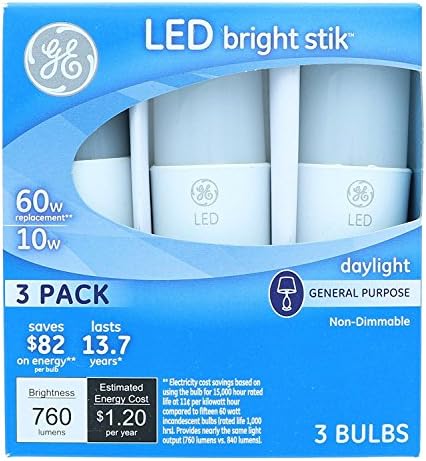 GE Lighting 79369 LED Bright Stik 10-watt (60-Watt Replacement), 760-Lumen Light Bulb with Medium Base, Daylight, 1 Box (3 Bulbs Total) image 5