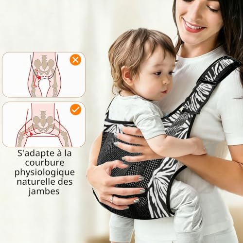 AUNGCSHE Porte Bebe Hanche, Réglable Porte Bebe Physiologique, Echarpe de Portage Bebe Respirant et Antidérapant pour Enfants de 0 à 36 Mois et Tout Petits Jusqu'à 20Kg (Noir et blanc) – vue 6