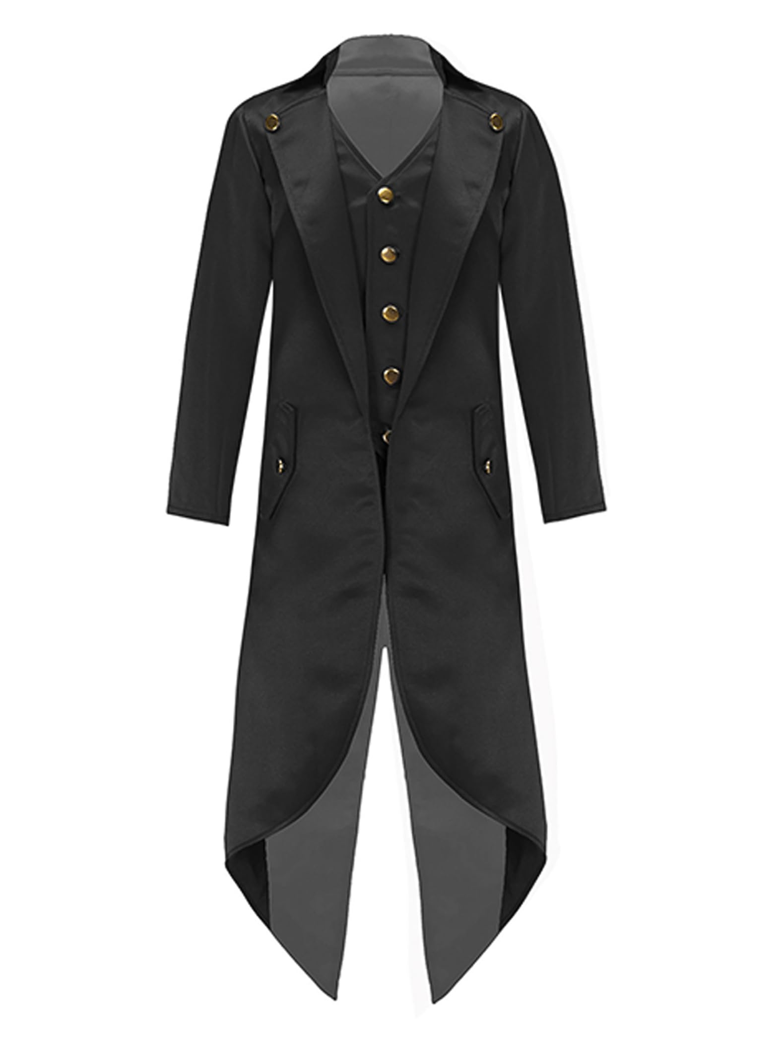 Lpdshaa Kids Boys Renaissance Steampunk Costumes Long Sleeve Tailcoat Retro Gold Buttons Victorian Jacket Black 9-10 Years
