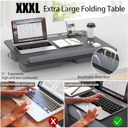 QUDODO Large Lap Desk, XXXL 26.4x20 Extra Large Laptop Tray, Multifunctional Folding Lap Stand for Bed, Sofa Bed for Laptop & Writing, Floor Desk with Tablet Phone Stand & Storage Drawer