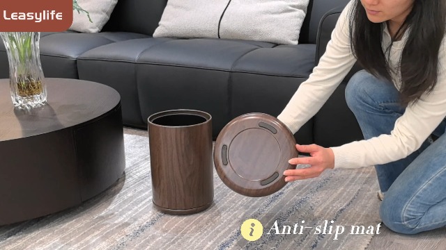 Image of 8L /2.1GAL Modern Metal Waste Bin with Realistic Wood Texture,Built-in Bag Holder,Open-Top Trash Bin for Bathroom,Home,Office,Living Room (2.1gal Cone)