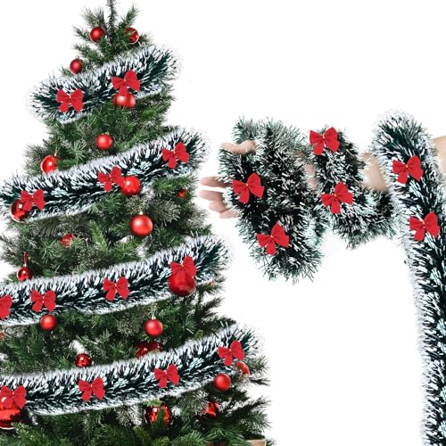 5 Piezas Guirnalda de Oropel de Navidad,ZoneYan Espumillon Guirnaldas navideñas,2m,Brillante Espumillón,Guirnalda de Oropel de Navidad con Arco Dorado,para Decoración para Navidad Bodas Fiestas (rojo)