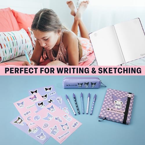 Image of Get Trend Kuromi Sanrio Girls Stationery Set, 4 Piece School Supplies | Blank Page Notebook, Writing Pens, Zip Pencil Case, Cute Stickers for Journaling, Drawing, Crafting, Kawaii Gifts for Girls