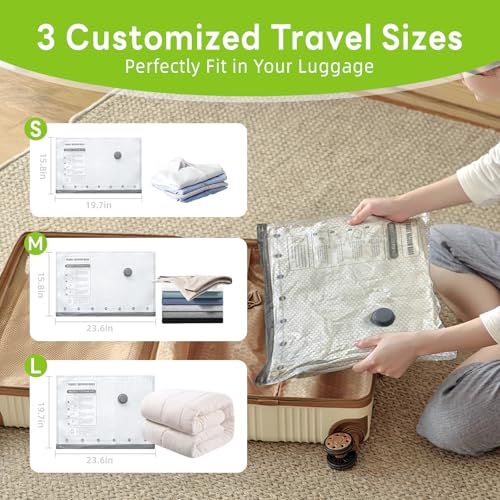 12 Pack Vacuum Bags for Travel with Rechargeable USB Electric Pump,Space Saver Storage Bags for Luggage and Suitcase,Portable Cordless Travel Vacuum Bag Set Seal Bags - image 3