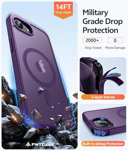 Image of FNTCASE for iPhone 17e Case: iPhone 16e Phone Case [Compatible with Magsafe] Translucent Matte Cases with [Screen Protector] Military Grade Shockproof Protective Phone Cover - Purple
