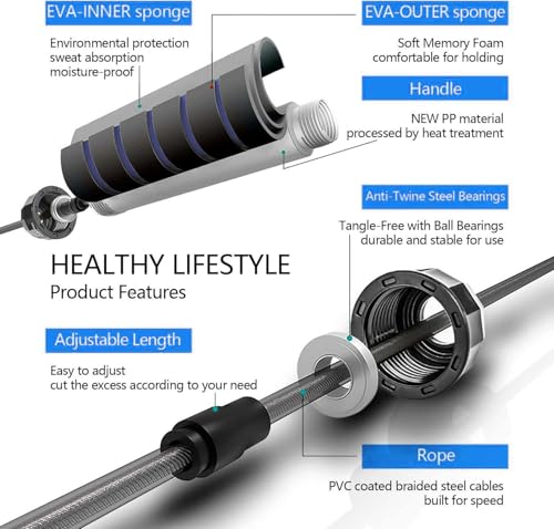 Image of VICTORY Professional Adjustable Skipping Rope Speed Cable With Comfortable Handles Speed Skipping Rope /Exercise Rope For Men, Women Workout (Blue)