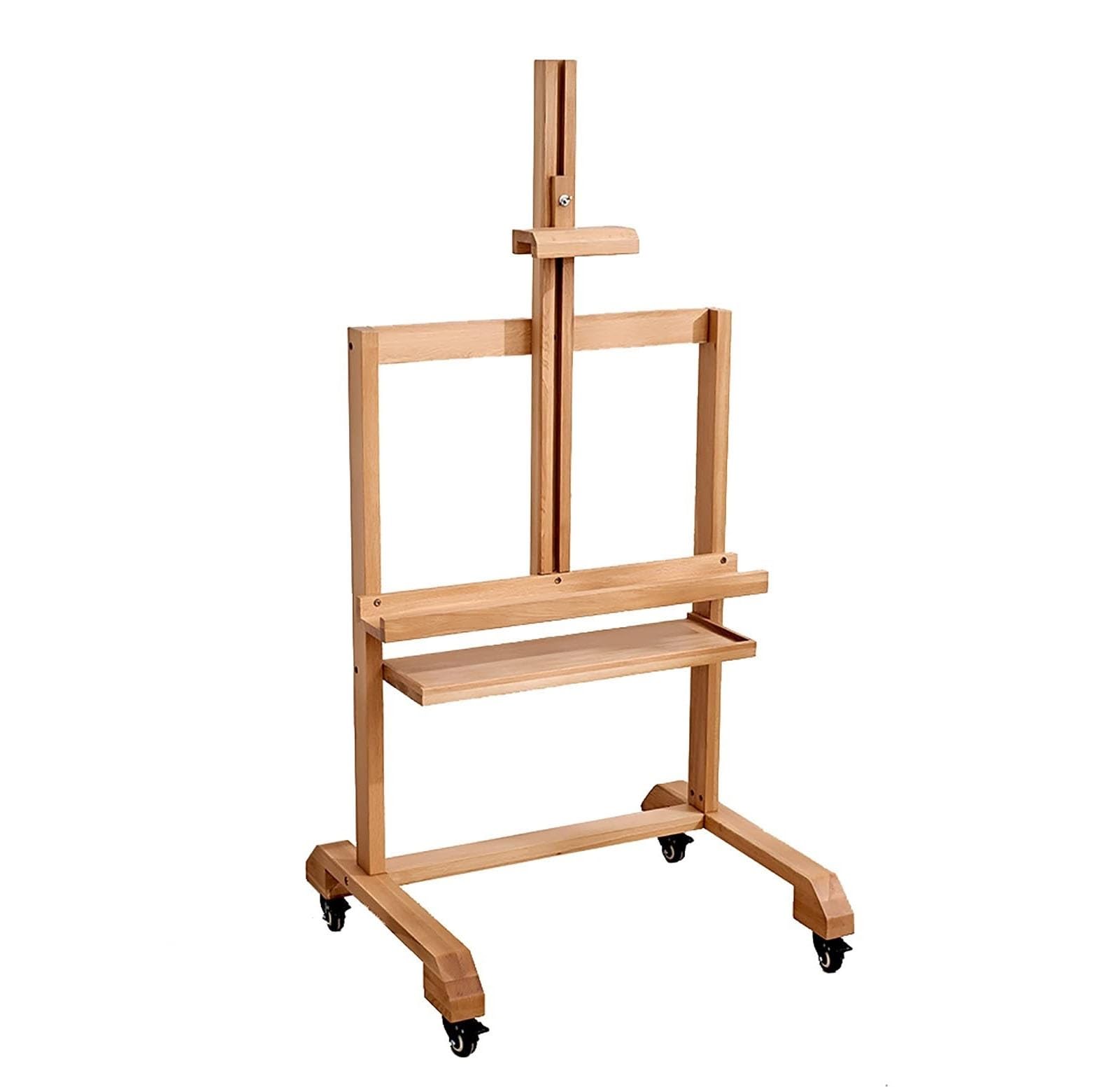 THEGA Solid Wood Adjustable TV Rack - Movable TV Stand With Wheels, Floor Standing Heavy Duty Mobile TVs Cart With Storage Shelf, Conference Room Office Stand TVs Rack Mount(B)