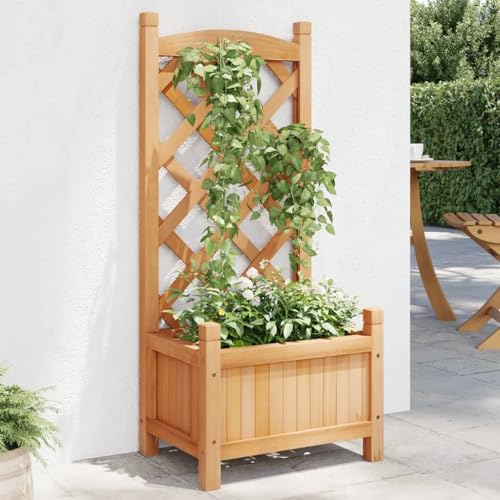 Owoxanthellate Wood Planter with Trellis 15.7 x 11.8 x 35.4 in Solid Fir Rectangular Flower Pot for Indoor Outdoor Patio Balcony Rustic Large Herb Garden Gifts