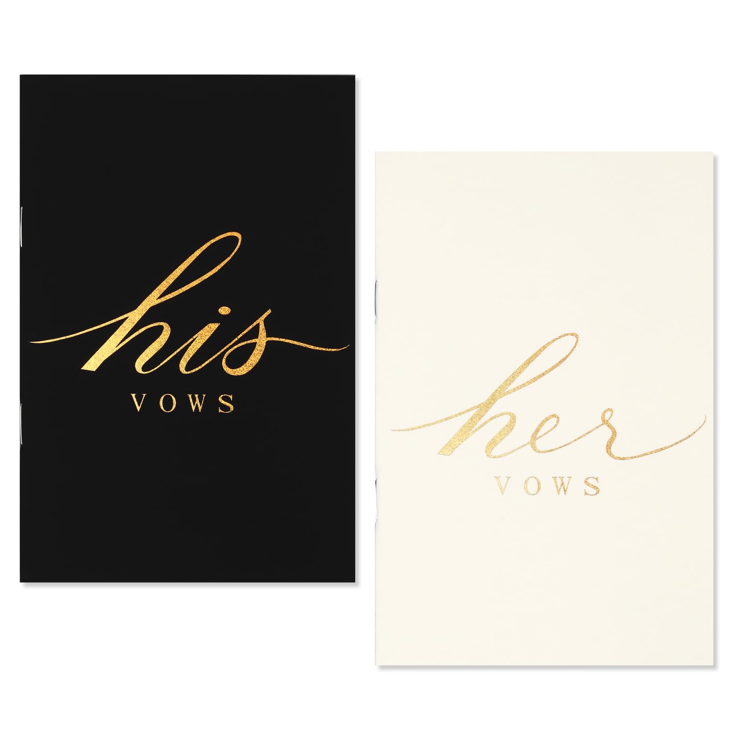 CARAVELOVE Vow Books for Wedding His and Hers Vows Book with 28 Pages-5.9''×3.9'' Vow Booklet (Black+Ivory/Gold Foil)