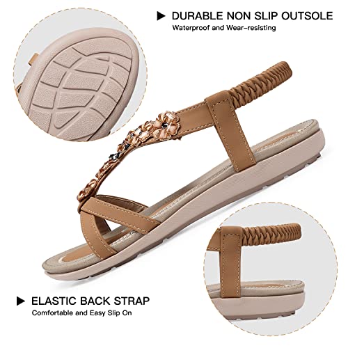 Shibever Sandals Women Flats Sandals Cute Comfortable Ankle Strap Bohemian Dressy Summer Flat Shoes Dark Brown 8.5 #TOP3