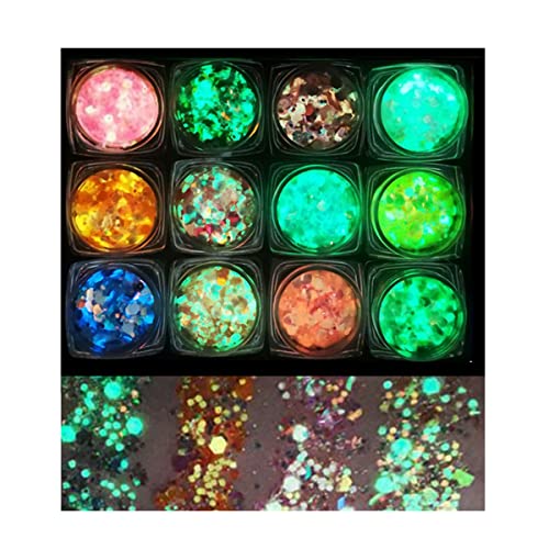 Aaiffey 12 Color Body Face Glitter Glow In The Dark,Luminous Iridescent Chunky Glitter For Women Glitter For Body/Face/Hair/Eyeshadow/Nail,Glitter Makeup For Party #TOP17