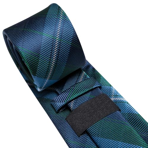 Image of Dubulle Mens Paisley Striped Tie and Handkerchief Cufflinks Tie Set for Men Wedding Business Formal,Blue Green