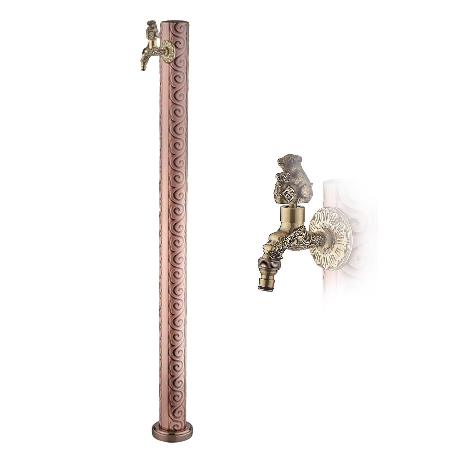 Outdoor Water Column with Animal Faucet, 304 Stainless Steel Yard Hydrant for Garden Irrigation and Watering(Red)