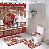 Bekerskpc Custom 4PCS San Francisco Shower Curtain Set Personalized Name and Number Shower Curtain Non-Slip Bath Rugs Toilet Mats Bathroom Decor for Men Women 72 Inch X 72 Inch