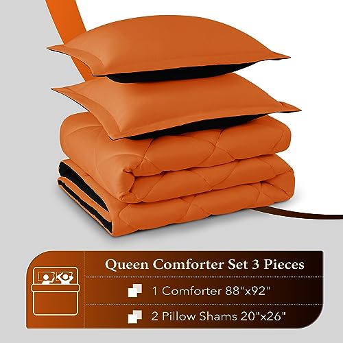 Image of downluxe Queen Comforter Set - Orange and Black Queen Comforter, Soft Bedding Sets for All Seasons -3 Pieces - 1 Comforter (88 inchx92 inch) and 2 Pillow Shams(20 inchx26 inch)