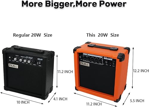 Miniatura 6 de Fojill Amplificador de guitarra de bajo eléctrico de 20 W, amplificador de práctica de rendimiento, pequeño viaje portátil con conector para