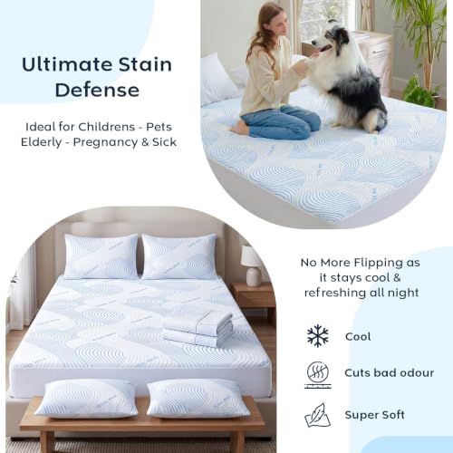 Image of AYKA Combo Pack Waterproof Mattress Protector & 2 Pillow Protectors | King Size 78x72 Inch | 100% Waterproof Cooling Bed Protector | Breathable, Noiseless Mattress & Pillow Covers | 6.5 x 6 ft | White