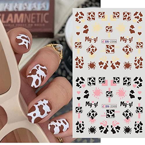 Maiousu Store Nail Art Stickers, 12 Sheets Cute Milk Cartoon Water Transfer Nail Decals Nail Stickers With Assorted Patterns Milk Cow Animal Leopard Heart Design Diy Nail Art Decoration #TOP2