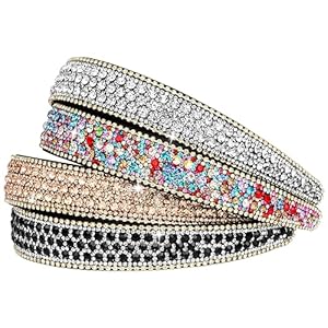 Wecoe 4 Pack Rhinestone Headbands Women Girls Fashion Glitter Sparkly Diamond Headbands Flower Girls Back to School Prom Hair Accessories Women Girls Birthday Gift (Silver, Coffee, Black, Mixed Color)
