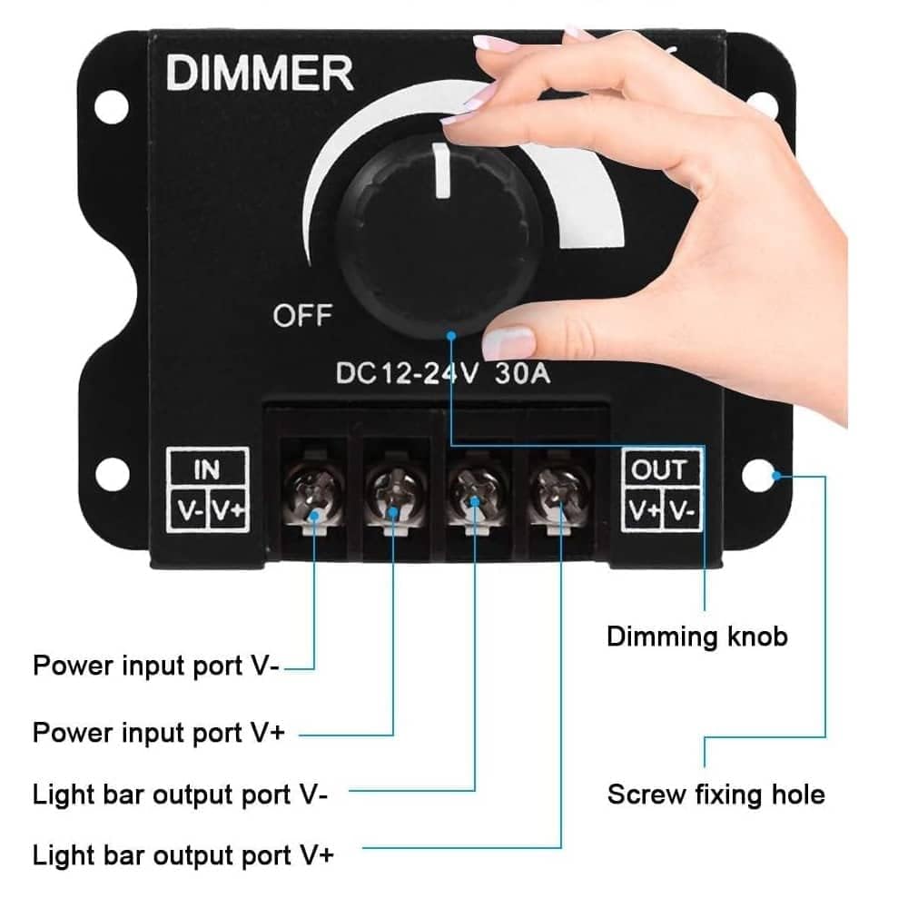 Variateur LED PWM 12V/24V DC 30A - 2 Pièces Avec Boîtier Métallique, Contrôle De Luminosité 0-100%, Pour Bandes LED 5050, 3528, 5630