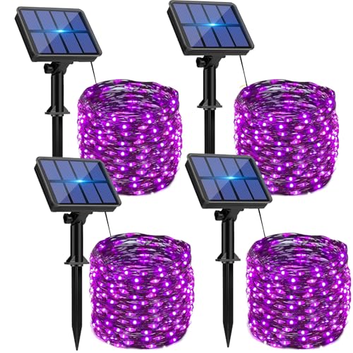 Solar-Lichterkette für den Außenbereich, 320 LED, 40 m, wasserdicht, 8 Modi, funkelnde Beleuchtung, Dekorationen für Baum, Garten, Hof, gruselige Terrasse, Party, Lila, 4 Stück