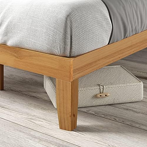ZINUS Moiz 35 cm Wood Platform Bed Frame | Solid Wood Foundation | Wood Slat Support | Easy Assembly | Double | Natural