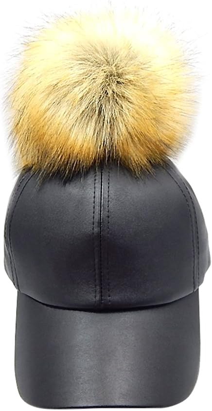 2Chique Boutique Women's Black Leather Big Pom Pom Baseball Hat