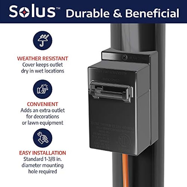 Solus SCO-930BK Weather Resistant Convenience Electrical Outlet with Rain Shield, Energy Saving