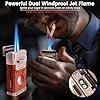 All-in-One Torch Cigar Lighter with Built-in Cigar Cutter V Cut, Cigar Holder, Dual Windproof Jet Flame, Butane Lighter with Gift Box, Cool Lighters for Candle, Smoking, Outdoor Cigar Accessories