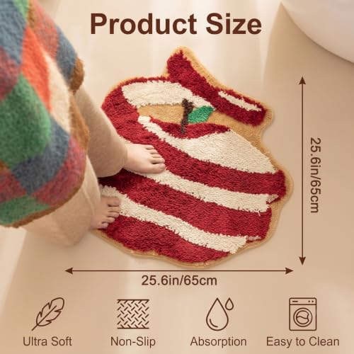 Image of Apple Shaped Bath Rug, Soft Absorbent Washable Mat 25.6 inch x 25.6 inch(Red-Apple)