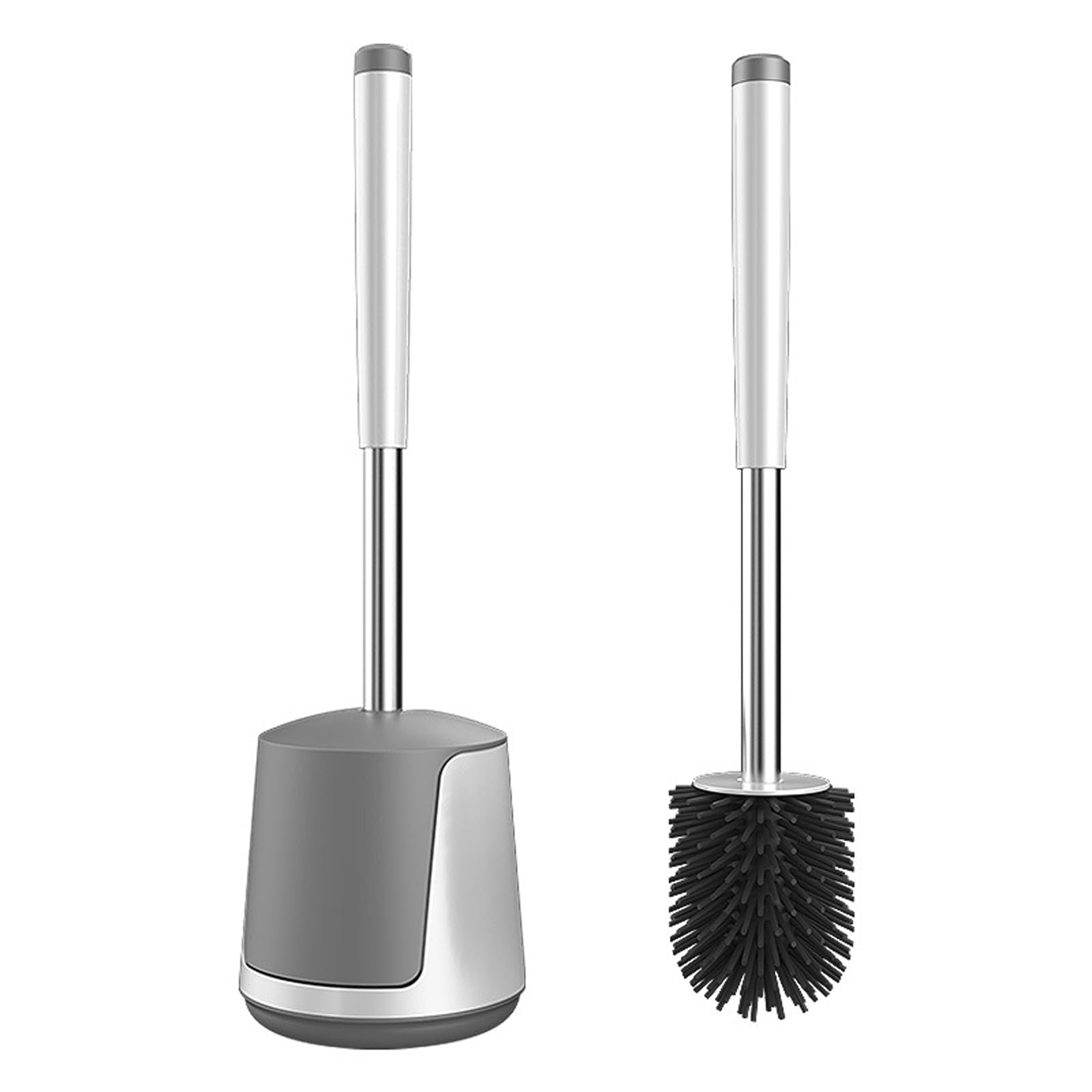 Silikon WC-Bürsten-Set, effektives Badezimmer-Reinigungswerkzeug mit langen weichen Borsten, Wand- und Bodenbasis, langlebig und leicht zu reinigen