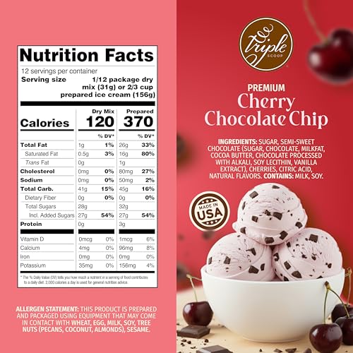 Triple Scoop - Premium Cherry Choc Chip Ice Cream Mix For Ice Cream Maker. Simple, Easy, Delicious. From Gourmet Mix To Maker in 5 Min, Makes 2 Creamy Qrts, Made in USA (1 Pack, Cherry Choc Chip) - Thumbnail 2