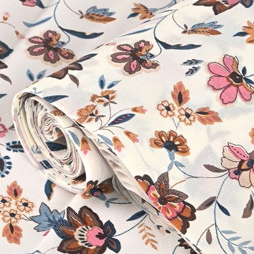 Kuber Industries 5 Meter PVC Shelf Liners for Kitchen Shelves | Cupboard Mats Roll for Wardrobe | Drawer and Fridge Shelf Mat Roll | Cabinet Liners for Shelves | Barik Flower - Cream