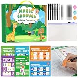 Hoarecal Magic Grooved Writing Practice Book for Kids Ages 3–8, 6 Reusable Handwriting Practice Books with 6 Pens, 12 Refills, 3 Soft Grips, Preschool Learning Activities Gifts for Boys and Girls