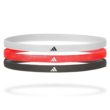 adidas Unisex Polyester Sports Hair Bands - Black, White, Solar Red (3 Pack), Multicolor