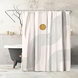 Americanflat 71x74 Boho Shower Curtain - Water-Resistant Long Shower Curtain with Durable Metal Grommets and 12 Hooks - 100% Polyester - Warm Beige, Black, and Ochre Yellow